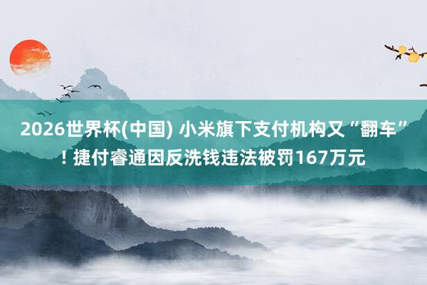 2026世界杯(中国) 小米旗下支付机构又“翻车”! 捷付睿通因反洗钱违法被罚167万元