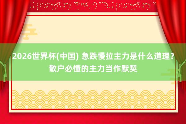 2026世界杯(中国) 急跌慢拉主力是什么道理？散户必懂的主力当作默契