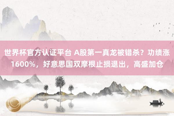 世界杯官方认证平台 A股第一真龙被错杀？功绩涨1600%，好意思国双摩根止损退出，高盛加仓