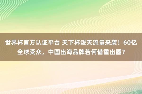 世界杯官方认证平台 天下杯泼天流量来袭！60亿全球受众，中国出海品牌若何借重出圈？