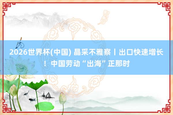 2026世界杯(中国) 晶采不雅察丨出口快速增长！中国劳动“出海”正那时