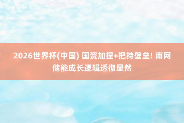 2026世界杯(中国) 国资加捏+把持壁垒! 南网储能成长逻辑透彻显然