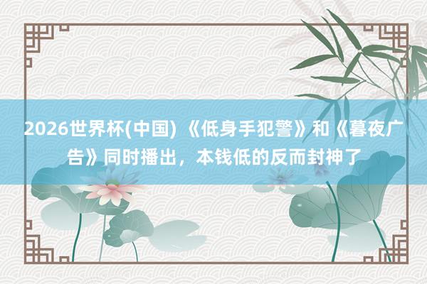 2026世界杯(中国) 《低身手犯警》和《暮夜广告》同时播出，本钱低的反而封神了