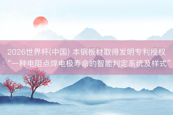 2026世界杯(中国) 本钢板材取得发明专利授权: “一种电阻点焊电极寿命的智能判定系统及样式”